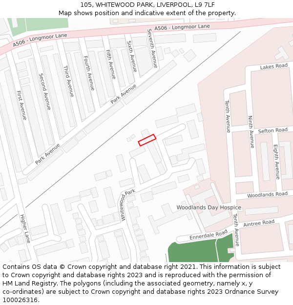 105, WHITEWOOD PARK, LIVERPOOL, L9 7LF: Location map and indicative extent of plot