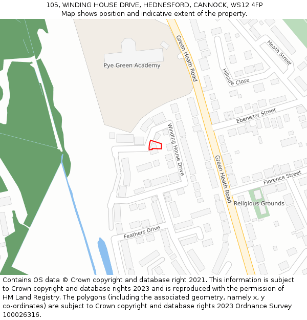 105, WINDING HOUSE DRIVE, HEDNESFORD, CANNOCK, WS12 4FP: Location map and indicative extent of plot