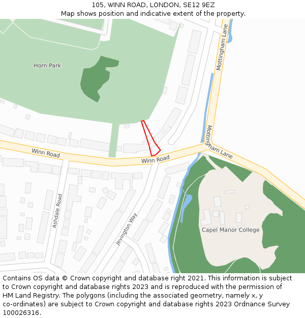 105, WINN ROAD, LONDON, SE12 9EZ: Location map and indicative extent of plot