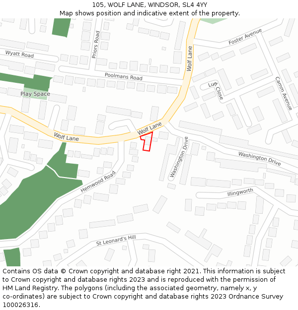 105, WOLF LANE, WINDSOR, SL4 4YY: Location map and indicative extent of plot