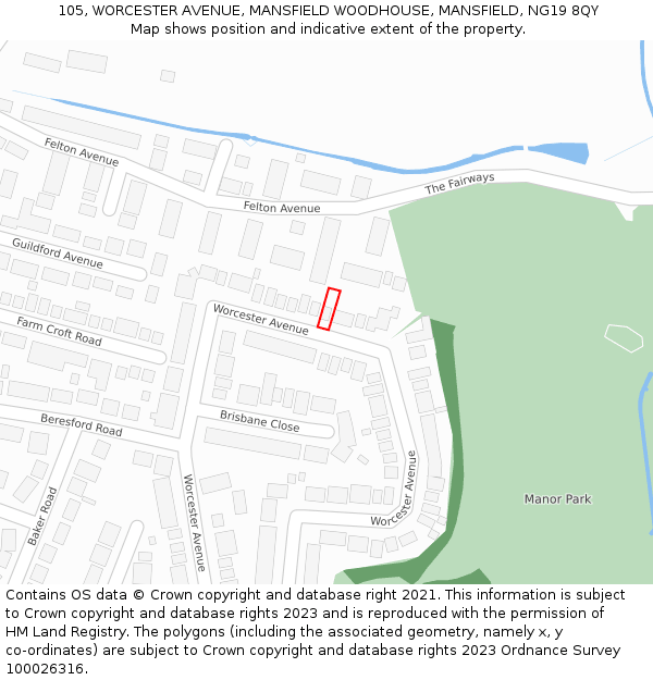 105, WORCESTER AVENUE, MANSFIELD WOODHOUSE, MANSFIELD, NG19 8QY: Location map and indicative extent of plot