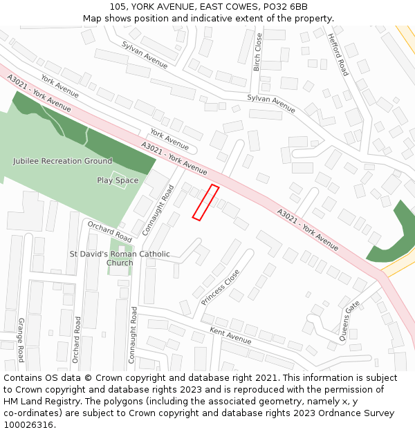 105, YORK AVENUE, EAST COWES, PO32 6BB: Location map and indicative extent of plot