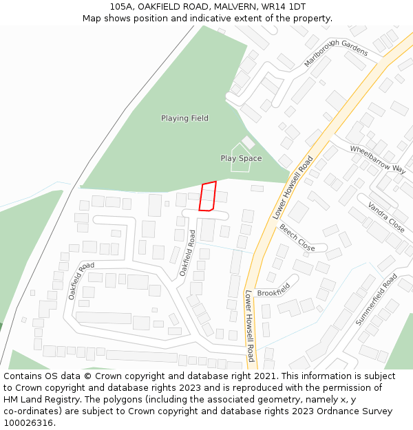 105A, OAKFIELD ROAD, MALVERN, WR14 1DT: Location map and indicative extent of plot