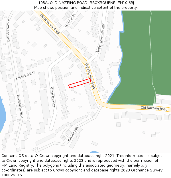 105A, OLD NAZEING ROAD, BROXBOURNE, EN10 6RJ: Location map and indicative extent of plot