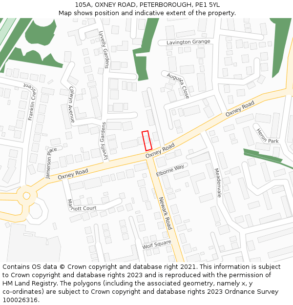 105A, OXNEY ROAD, PETERBOROUGH, PE1 5YL: Location map and indicative extent of plot