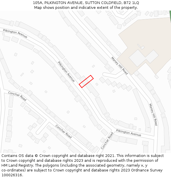 105A, PILKINGTON AVENUE, SUTTON COLDFIELD, B72 1LQ: Location map and indicative extent of plot