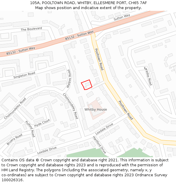 105A, POOLTOWN ROAD, WHITBY, ELLESMERE PORT, CH65 7AF: Location map and indicative extent of plot