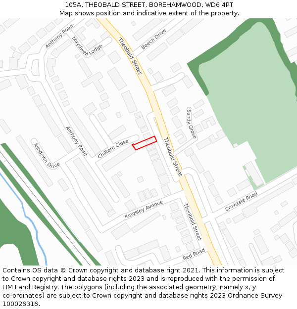 105A, THEOBALD STREET, BOREHAMWOOD, WD6 4PT: Location map and indicative extent of plot