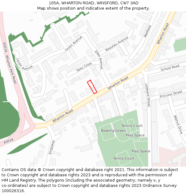 105A, WHARTON ROAD, WINSFORD, CW7 3AD: Location map and indicative extent of plot