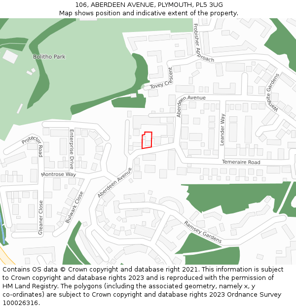 106, ABERDEEN AVENUE, PLYMOUTH, PL5 3UG: Location map and indicative extent of plot