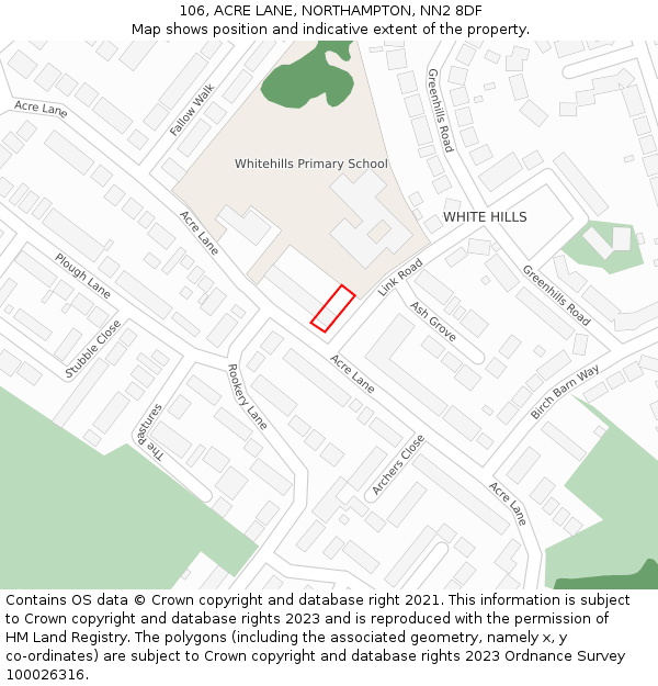 106, ACRE LANE, NORTHAMPTON, NN2 8DF: Location map and indicative extent of plot