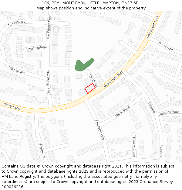 106, BEAUMONT PARK, LITTLEHAMPTON, BN17 6PH: Location map and indicative extent of plot