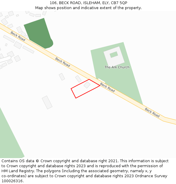 106, BECK ROAD, ISLEHAM, ELY, CB7 5QP: Location map and indicative extent of plot