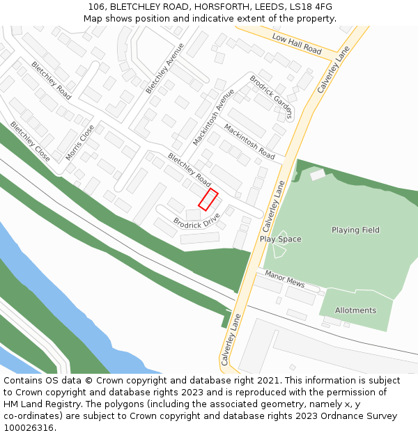 106, BLETCHLEY ROAD, HORSFORTH, LEEDS, LS18 4FG: Location map and indicative extent of plot