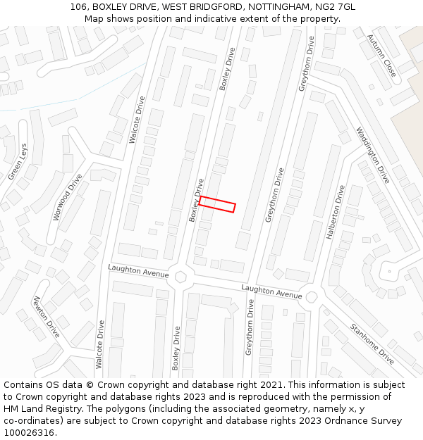 106, BOXLEY DRIVE, WEST BRIDGFORD, NOTTINGHAM, NG2 7GL: Location map and indicative extent of plot