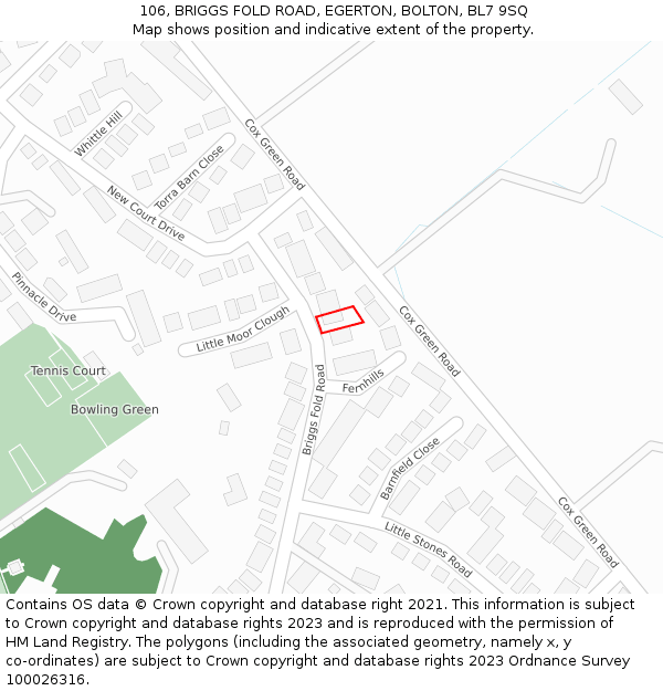 106, BRIGGS FOLD ROAD, EGERTON, BOLTON, BL7 9SQ: Location map and indicative extent of plot