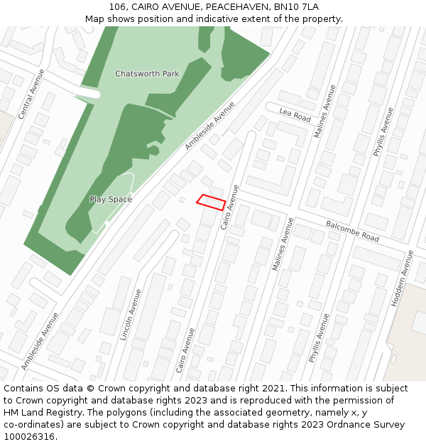 106, CAIRO AVENUE, PEACEHAVEN, BN10 7LA: Location map and indicative extent of plot