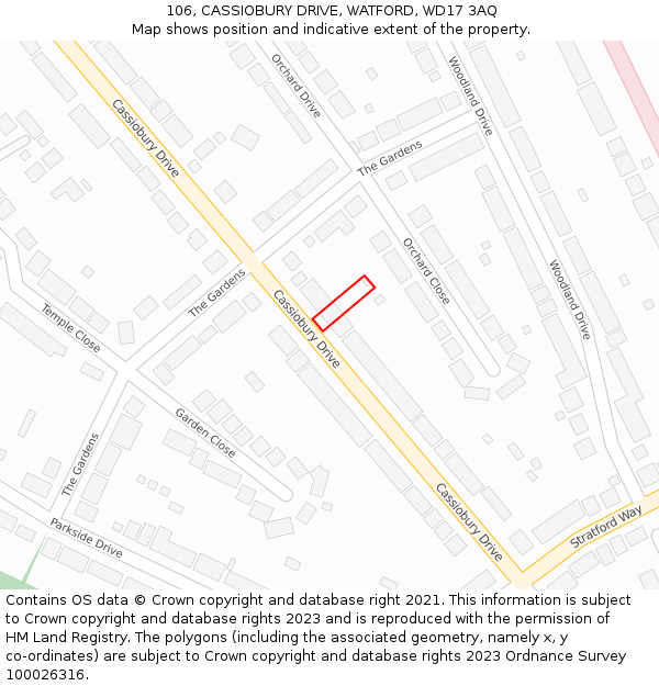 106, CASSIOBURY DRIVE, WATFORD, WD17 3AQ: Location map and indicative extent of plot