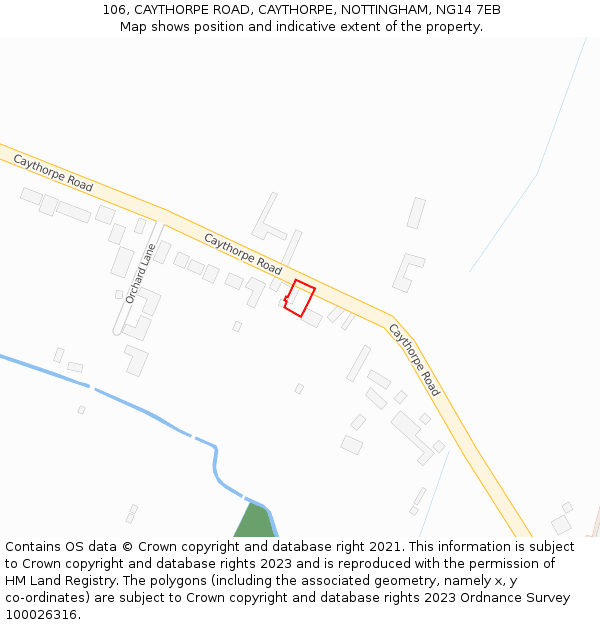 106, CAYTHORPE ROAD, CAYTHORPE, NOTTINGHAM, NG14 7EB: Location map and indicative extent of plot