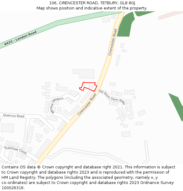 106, CIRENCESTER ROAD, TETBURY, GL8 8GJ: Location map and indicative extent of plot