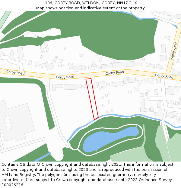 106, CORBY ROAD, WELDON, CORBY, NN17 3HX: Location map and indicative extent of plot