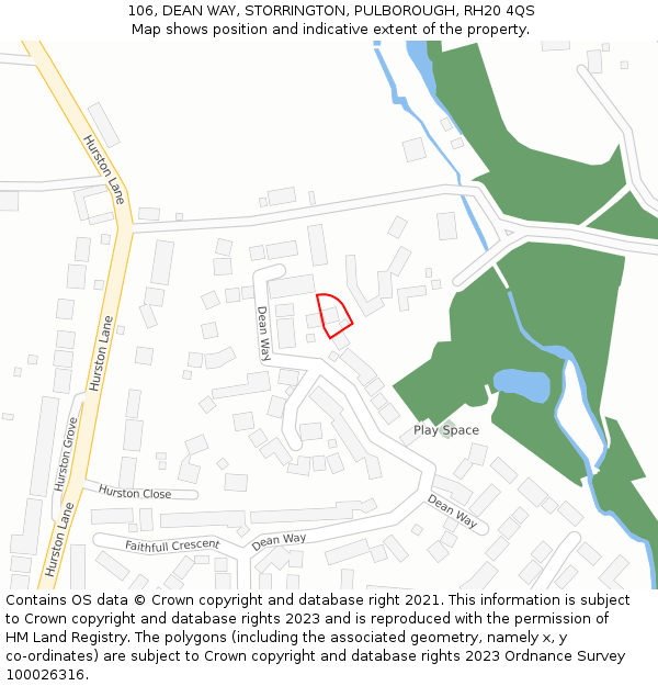 106, DEAN WAY, STORRINGTON, PULBOROUGH, RH20 4QS: Location map and indicative extent of plot