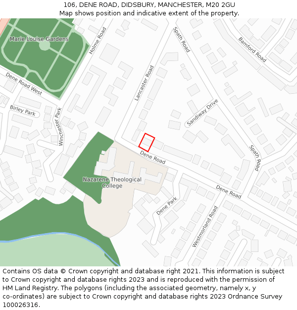 106, DENE ROAD, DIDSBURY, MANCHESTER, M20 2GU: Location map and indicative extent of plot