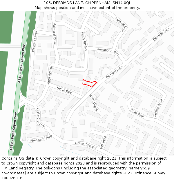 106, DERRIADS LANE, CHIPPENHAM, SN14 0QL: Location map and indicative extent of plot
