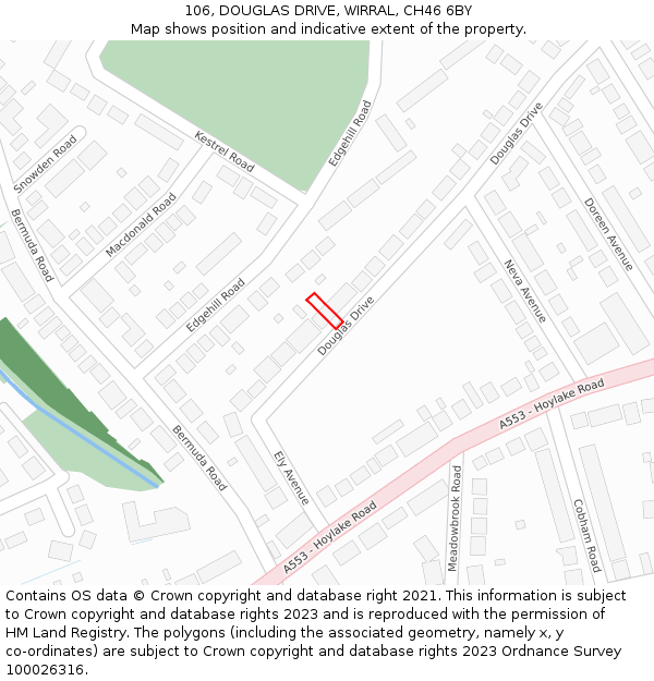 106, DOUGLAS DRIVE, WIRRAL, CH46 6BY: Location map and indicative extent of plot