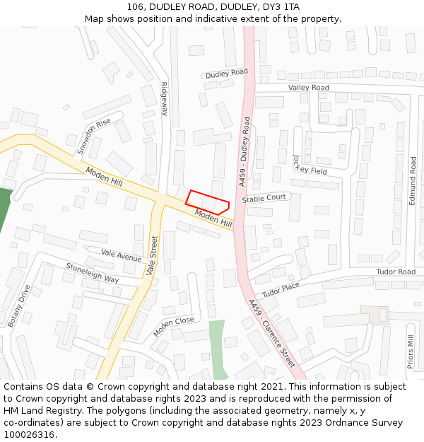 106, DUDLEY ROAD, DUDLEY, DY3 1TA: Location map and indicative extent of plot