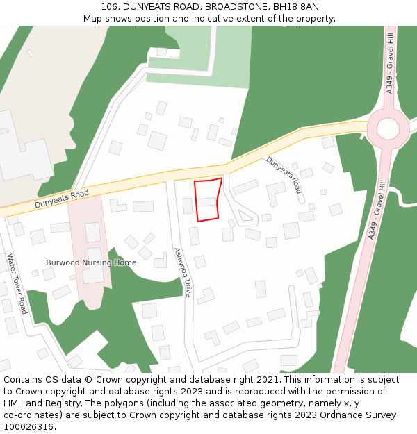 106, DUNYEATS ROAD, BROADSTONE, BH18 8AN: Location map and indicative extent of plot