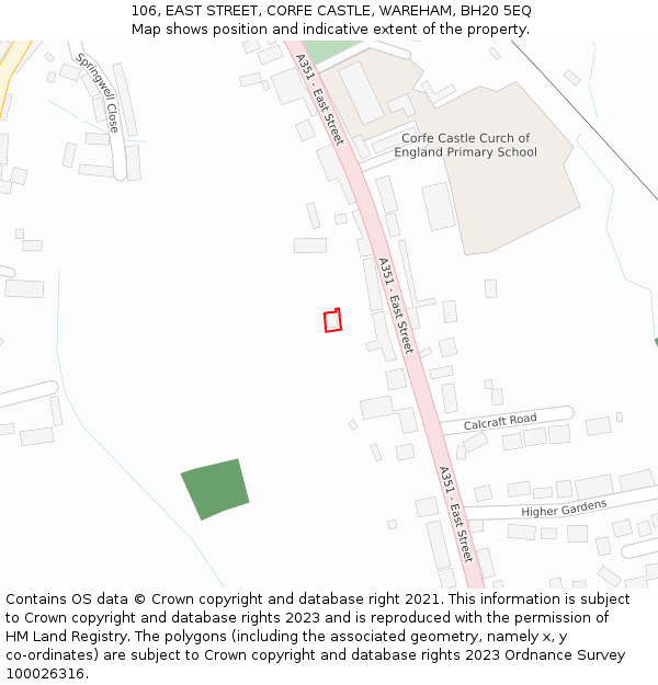 106, EAST STREET, CORFE CASTLE, WAREHAM, BH20 5EQ: Location map and indicative extent of plot