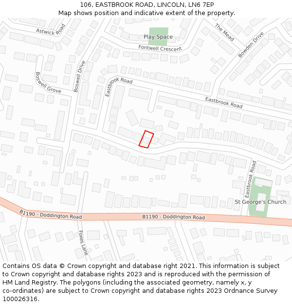 106, EASTBROOK ROAD, LINCOLN, LN6 7EP: Location map and indicative extent of plot