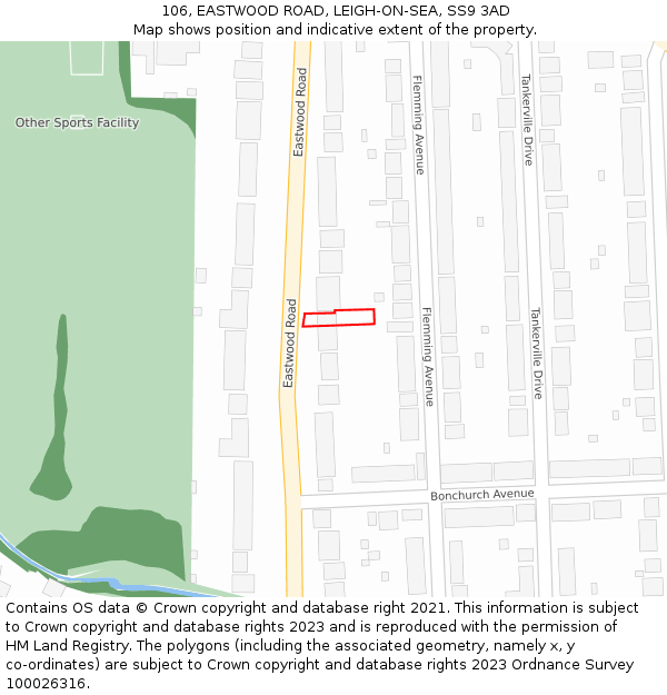 106, EASTWOOD ROAD, LEIGH-ON-SEA, SS9 3AD: Location map and indicative extent of plot