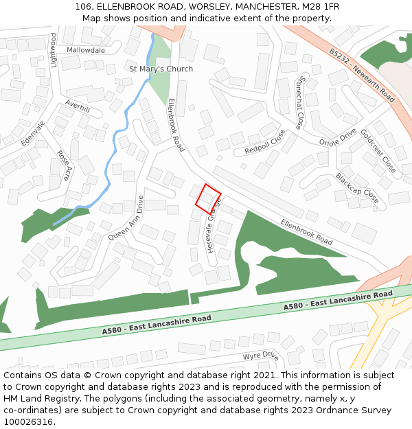 106, ELLENBROOK ROAD, WORSLEY, MANCHESTER, M28 1FR: Location map and indicative extent of plot