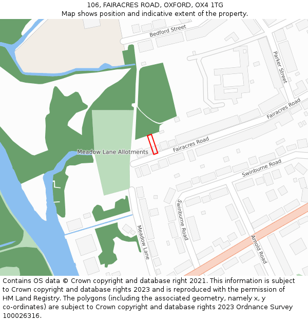 106, FAIRACRES ROAD, OXFORD, OX4 1TG: Location map and indicative extent of plot