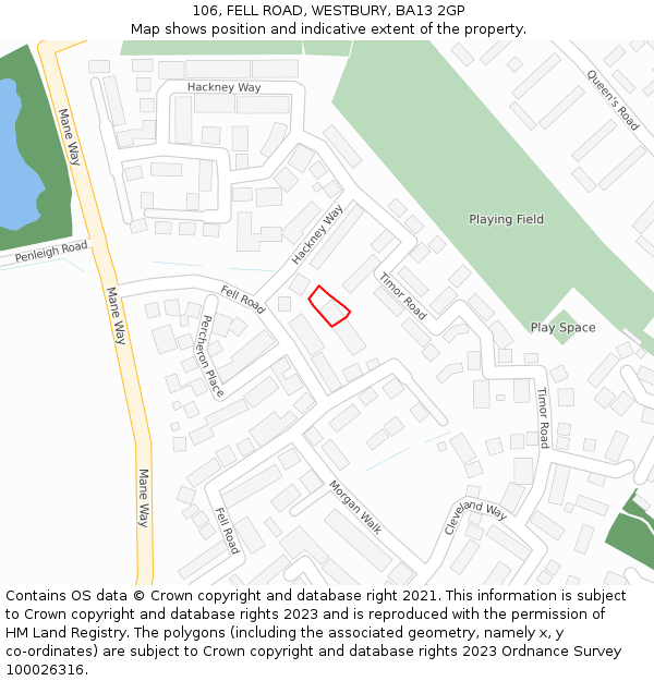 106, FELL ROAD, WESTBURY, BA13 2GP: Location map and indicative extent of plot