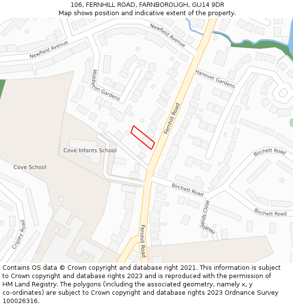 106, FERNHILL ROAD, FARNBOROUGH, GU14 9DR: Location map and indicative extent of plot