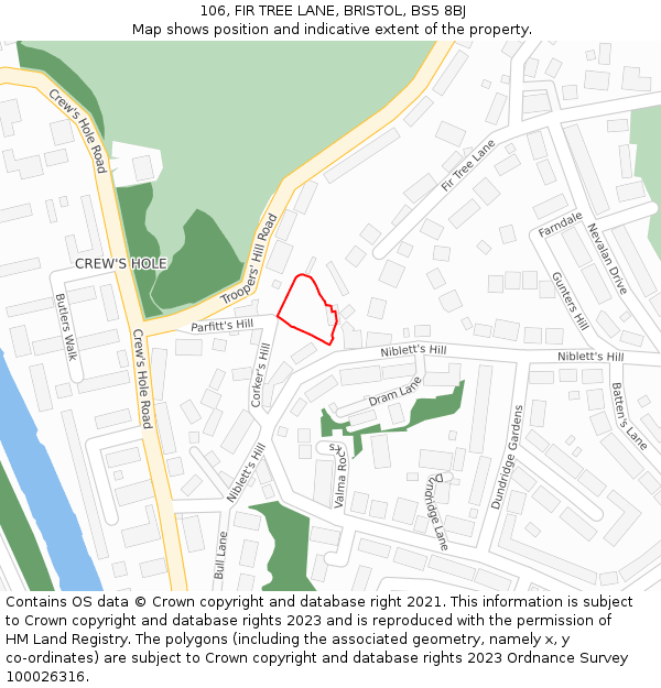 106, FIR TREE LANE, BRISTOL, BS5 8BJ: Location map and indicative extent of plot