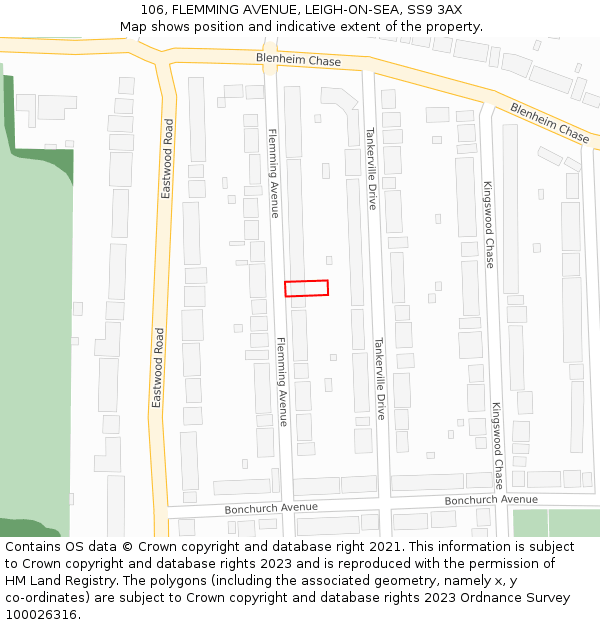 106, FLEMMING AVENUE, LEIGH-ON-SEA, SS9 3AX: Location map and indicative extent of plot