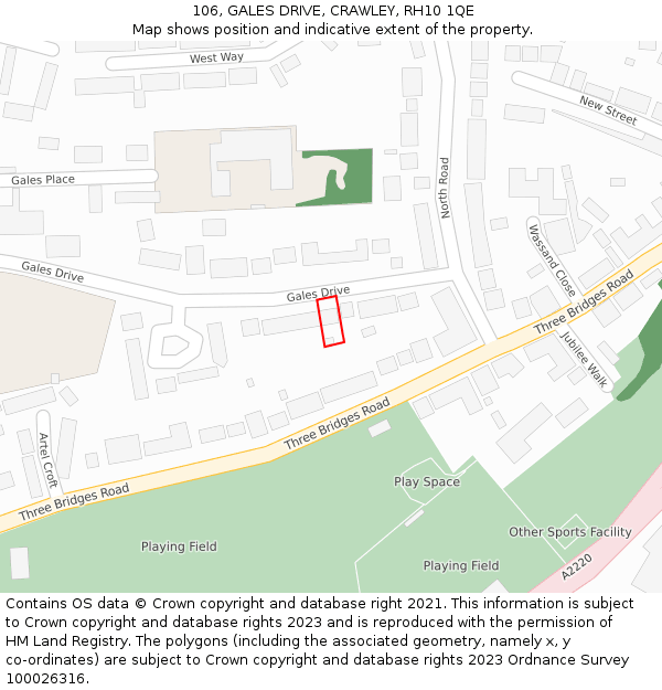 106, GALES DRIVE, CRAWLEY, RH10 1QE: Location map and indicative extent of plot