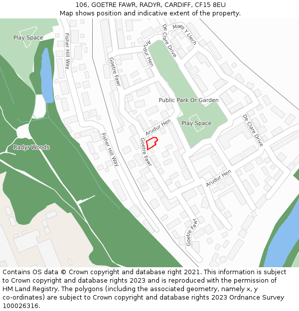 106, GOETRE FAWR, RADYR, CARDIFF, CF15 8EU: Location map and indicative extent of plot