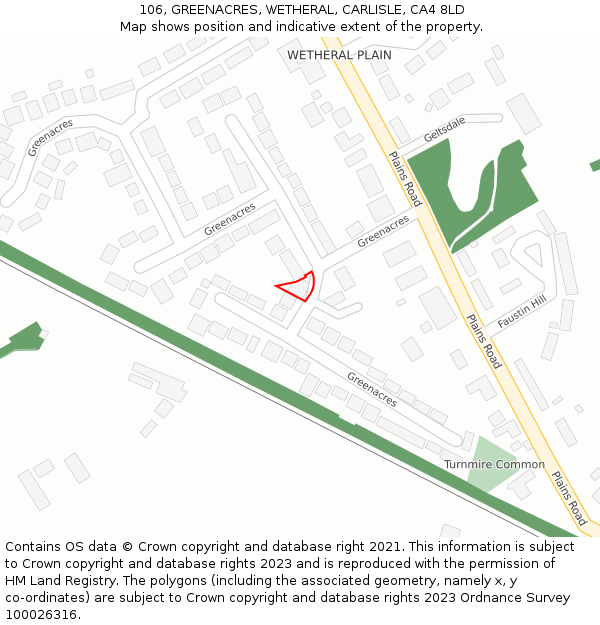 106, GREENACRES, WETHERAL, CARLISLE, CA4 8LD: Location map and indicative extent of plot