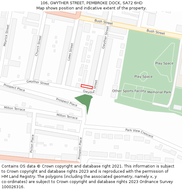 106, GWYTHER STREET, PEMBROKE DOCK, SA72 6HD: Location map and indicative extent of plot