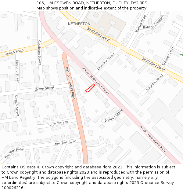 106, HALESOWEN ROAD, NETHERTON, DUDLEY, DY2 9PS: Location map and indicative extent of plot