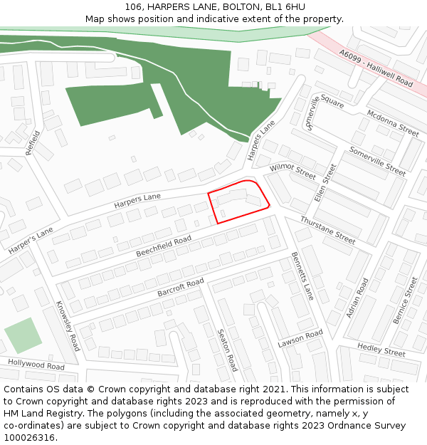 106, HARPERS LANE, BOLTON, BL1 6HU: Location map and indicative extent of plot