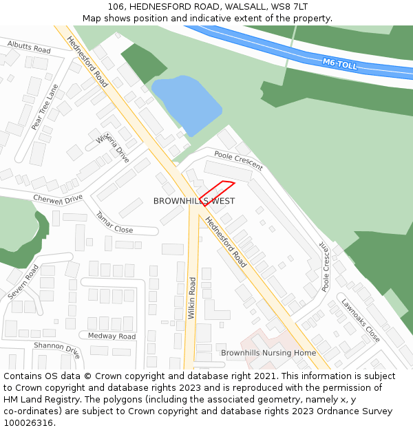 106, HEDNESFORD ROAD, WALSALL, WS8 7LT: Location map and indicative extent of plot