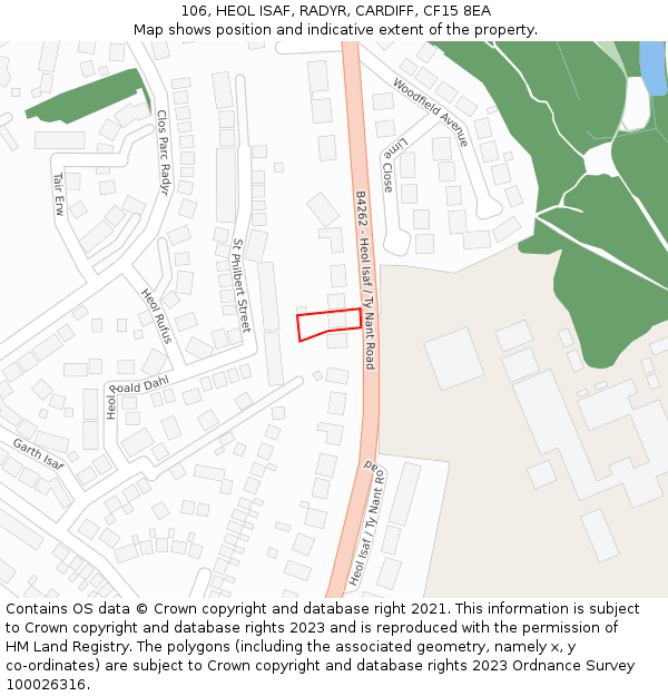 106, HEOL ISAF, RADYR, CARDIFF, CF15 8EA: Location map and indicative extent of plot