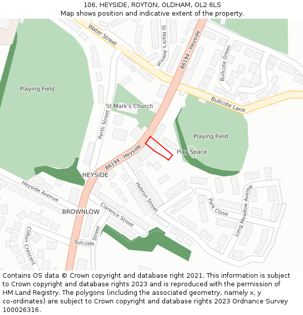 106, HEYSIDE, ROYTON, OLDHAM, OL2 6LS: Location map and indicative extent of plot