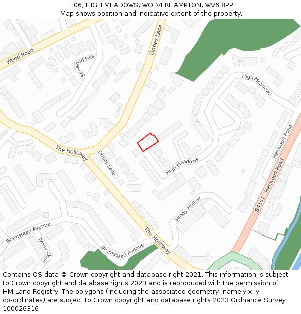 106, HIGH MEADOWS, WOLVERHAMPTON, WV6 8PP: Location map and indicative extent of plot